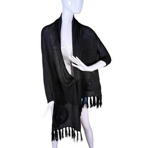 Huafu Cardigan Open Knit Black One Size Fits Most